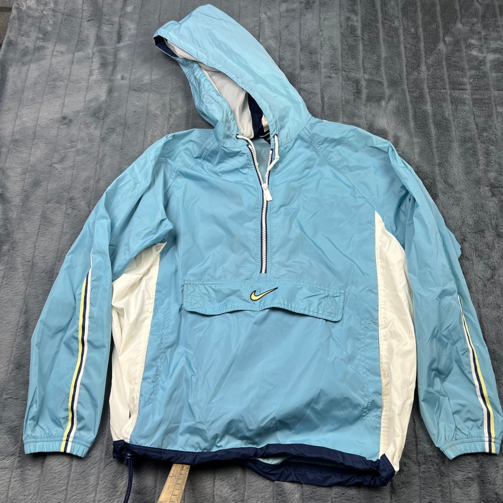 Nike Kids Light Blue White Navy Half Zip Hooded Windbreaker Jacket Large 12-14